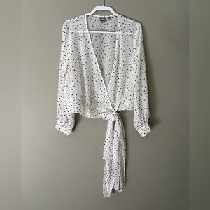 Soho Jeans White Polka Dot Wrap Blouse XL